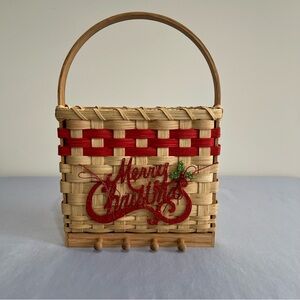 Christmas Woven Basket With Pegs Wallhanging with Red and Natural Accents